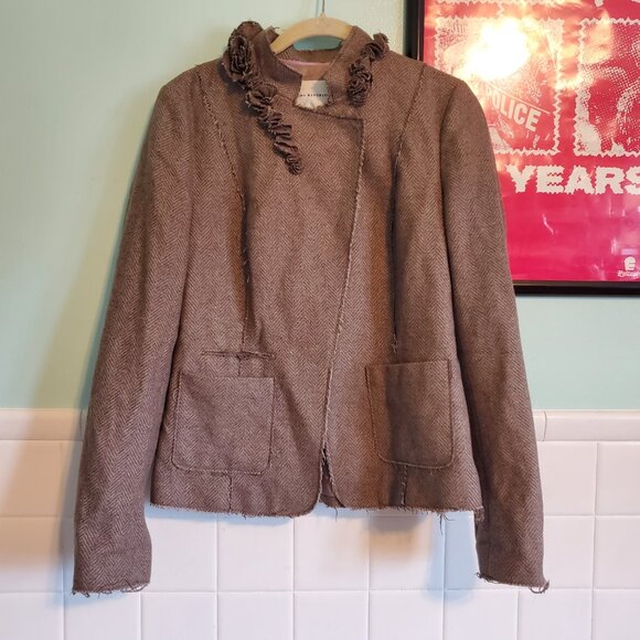 Banana Republic Tumblrcore 2010s Taupe Floral Trim Blazer Jacket Wool Blend - Picture 10 of 14